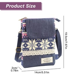 Cross Body Bag, Phone Bags for Women Crossbody, Mini Cross Body Bag with Adjustable Shoulder Strap, Zipper Phone Bag, Lightweight Small Canvas Crossbody Phone Bag for Girls Travel(Purple Ethnic Style)
