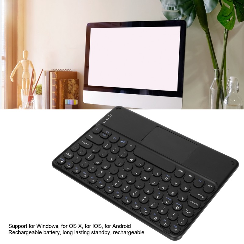 10in Wireless Bluetooth Touchpad Keyboard Retro Round Keycap Ergonomic Magnetic