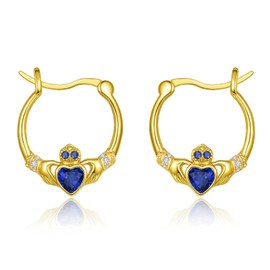 Dreamboat Sterling Silver Claddagh Earrings for Women Gold Celtic Knot Irish Clover Earrings Dangle Earrings Hook Blue September Birthstone Irish Jewelry for Mom, Large, Sterling Silver, Cubic