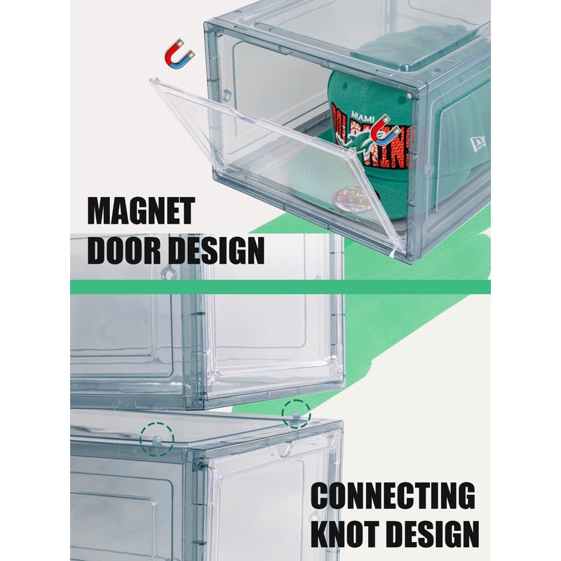 SCAVATA 6 Pack Hat Organizer Box, Stackable Clear Baseball Caps