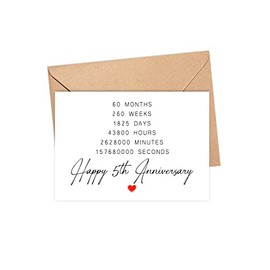 DiandDesignGift Happy 5th Anniversary Card - 5 Year Wedding Anniversary Card Gifts - Idea For Boyfriend - For Husband - For Wife - For Girlfriend - For Bestie - For Boss - For Colleagues
