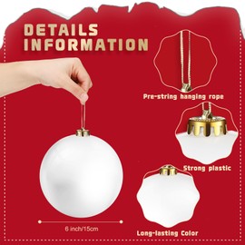 Zubebe 12 Pcs Large Christmas Ball Ornaments Giant Plastic Christmas Ball Outdoor Hanging Decorations UV and Water Resistant Ball for Holiday Party Decorations Christmas Tree(White,6 Inches)