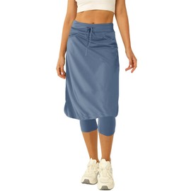 Women 20" Knee Length Tennis Skirt with Built in Legging Golf Skirts Skirted Legging with Pockets Blue