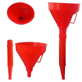 SUONE Aluminum Oil Funnel Holder Storage Rack,Long Flexible Funnel with Hose,Wall Mount Fluid Drain Funnel Caddy fot Garage Storage（Red）