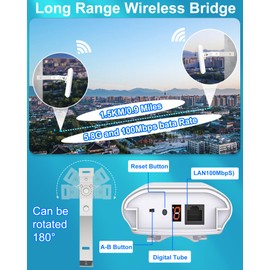 Punto a punto Puente inalámbrico de largo alcance de 1,5 km con soporte para Internet Starlink, puentes fiables de 5,8 G 450 Mbps CPE WiFi con antena de 8 dBi para exteriores IP65 impermeable, paquete