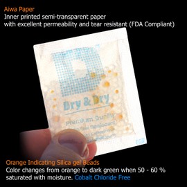 Dry & Dry Orange Indicating Silica Gel Packets Desiccant - Food Safe Silica Gel Desiccant Packs, Moisture Absorbers - White & Orange - 20 Gram (10 Packets)