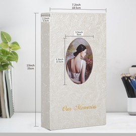 RECUTMS Photo Album 4x6 300 Photos, Retro Leather Cover with Oval DIY Front Window for Wedding Family Leather Cover Picture Albums Holds 300 Vertical 4x6 Photos (White)