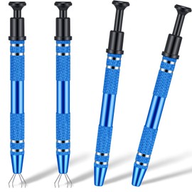 Mudder 4 Pcs 4 Claw Pearl Grabber Jeweler's Pick up Tool 4 Prongs Stainless Steel Piercing Ball Grabber for Small Parts Diamond Ic Chip Electronic Components Nail Clamping Gem(Blue)