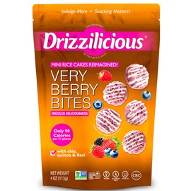 Drizzilicious Mini Rice Cakes Very Berry - Rice Crisps, Healthy Snack for Adults and Kids, Flavored Rice Cakes, Vegan, Gluten Free, Allergen Free, Only 90 Calories Per Serving - 4 oz (Pack of 1)