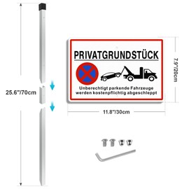 SINMAO Privatgrundstück Sign with Posts Metal 30 x 20 cm (A4) Aluminium Reflective Sign Private Property Parking Prohibited