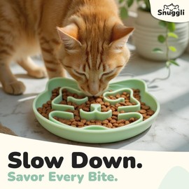 Snuggli Silicone Slow Feeder Cat Bowl for Wet & Dry Food – Cute Puzzle Maze Design for Slow Eating, Cat Enrichment & Healthy Digestion – Non-Slip, Dishwasher Safe, 1-Cup (Matcha)