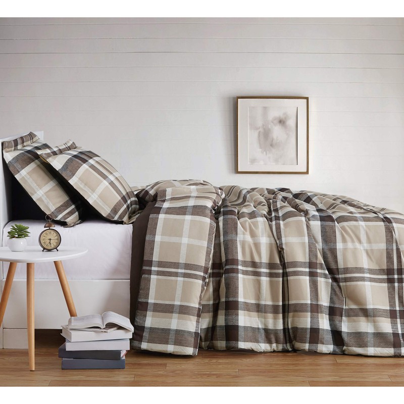 Truly Soft Paulette Plaid Taupe Twin XL 2 Piece Duvet