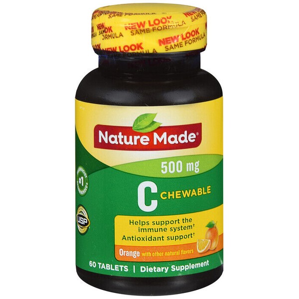 ON CONTAINER NATURE MADE VITAMIN C 500MG ORANGE CHEWS 60