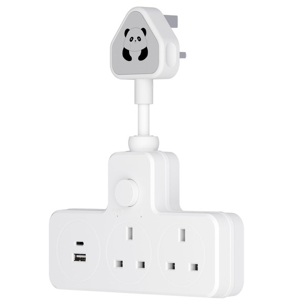 Power Strip with 2 UK Sockets and USB-C Port, White