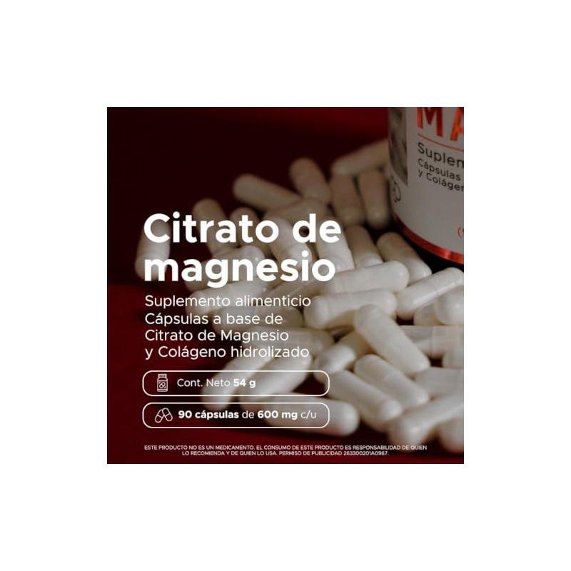 PACALLI Citrato de Magnesio 600mg - 90 Cápsulas con Colágeno