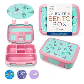 Kinsho Lonchera Bento para niños pequeños, 5 secciones de control de porciones, charola de plástico extraíble sin BPA, almuerzos de guardería para niños preescolares, contenedor de aperitivos de 3 a 7 años (sirena de gato aguamarina)