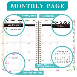 2025 Agenda Academic Planner, January 2025 - December 2025 Planners with Tabs, Daily Weekly Monthly Agenda Planner Organizers, Hardcover Notebook for Academic and To Do List A5 8.66"×6.2" (Flower02)