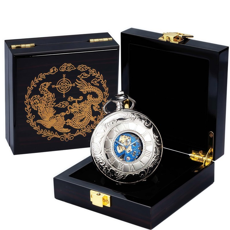 Kchss Mechanical Roman Numerals Dial Skeleton Pocket Watches with Luxury
