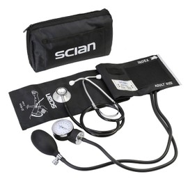 Scian Manual Blood Pressure Cuff with Dual Head Stethoscope, Aneroid Sphygmomanometer with Adult Cuff 22-42cm in Carrying Bag for Nurse Doctor Senior Home Use (Black)