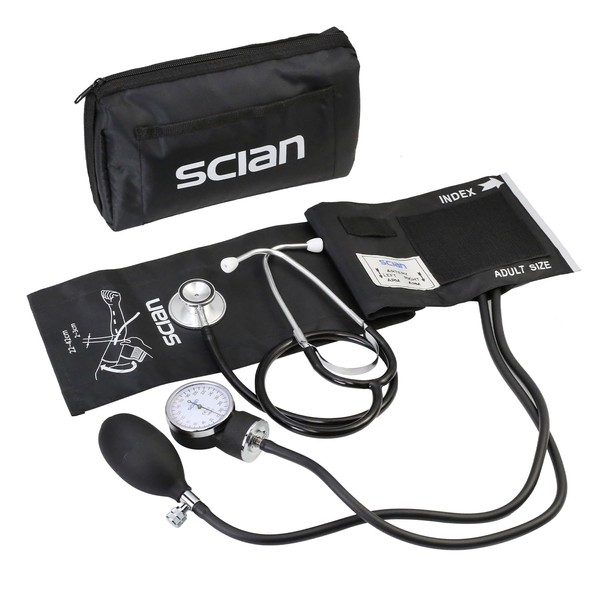 Scian Manual Blood Pressure Cuff with Dual Head Stethoscope, Aneroid
