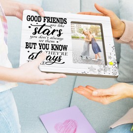 HODODAN Long Distance Friends Picture Frame Gifts for Bestie, Good Friends Are Like Stars Wooden Picture Frames, 4x6 inch Photo