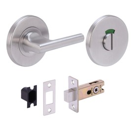 HANDLEZONE® SSS Bathroom Toilet Door Kit - DDA Disabled Turn with Indicator Release - Satin Stainless Steel - 65mm Bolt with 45mm Backset
