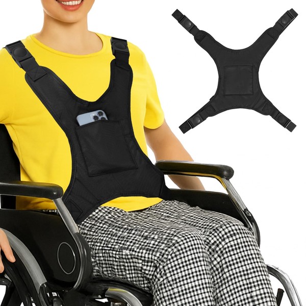 Wheelchair Seat Belt, Wheelchair Harness for Adults with Pocket, Wheelchair