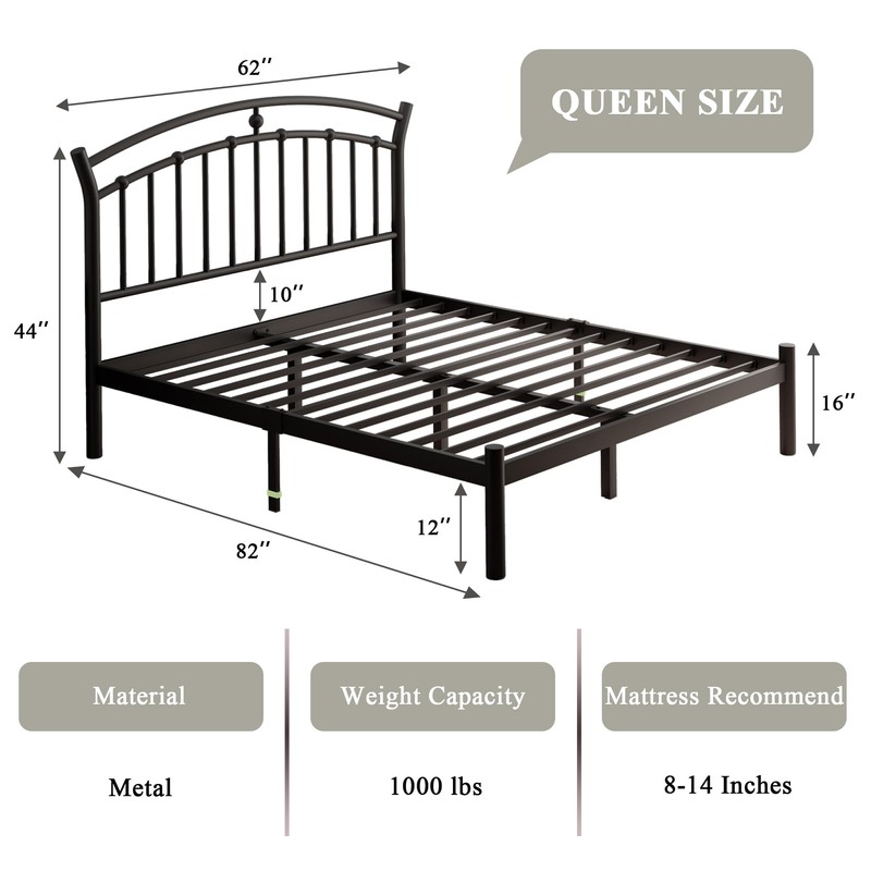 Feonase Queen Black Bed Frame, Heavy-Duty Metal Bed Frame with