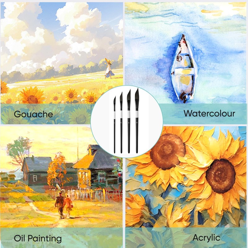 4 Pcs Dagger Tip Artist Paint Brushes, Watercolour Painting Tool