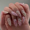 Tressora 24Pcs 3D Handmade Press on for Medium Pink Almond