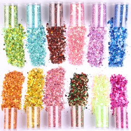 Chunky Fine Mixed Glitter,Set of 45 Colors,Holographic Glitter for Epoxy Resin DIY Craft,Nail Art,Face Eye Hair Make up,Iridescent Flake Chunky Sequin for Slime Jewelry Tumbler Making
