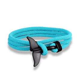 GANESA JW Whale Tail Bracelet, Dolphin Tail Bracelet for Men Women Boho Fishtail Bracelet Whaletail Charm Wrap Bracelet Vintage Men Women Bracelet Rope Bracelet Jewelry - Gift Box (Skyblue)
