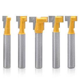 Mesee 5 Pieces T-Slot Router Bit Set, 1/4 Inch Shank T Slotting Keyhole Router Bits Woodworking T-Track Grooving Milling Cutter Tool for 5/16", 3/8", 1/2", 7/16", 5/8" Hex Bolts