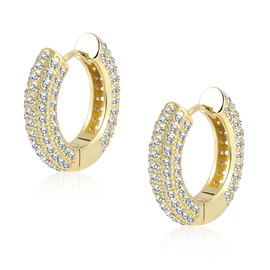 ALEXCRAFT 14K Silver 925 Chunky Earrings Gold Heart Hoop Earrings Small with Zirconia Golden Earrings Women's Gift for Women Girlfriend Mum Girls, Yellow Gold