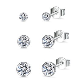 Sterling Silver Stud Earrings for Women Men Girls, 3 Pairs Small Cubic Zirconia Stud Earrings Set | Hypoallergenic Tiny Sleeper Cartilage Tragus Earring Multiple Pirercings for Teens Kids, 2/3/4mm