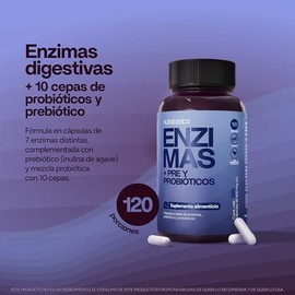 7 Enzimas Digestivas + 10 cepas de Probióticos (4 meses de uso) | Con Inulina de Agave (Prebiotico), Bromelina, Papaina, Pancreatina, Lactasa, Lipasa, Celulasa y Amilasa | Nutrabasics