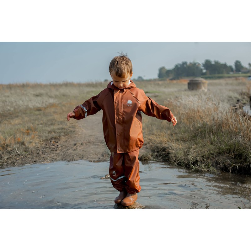 CELAVI Unisex Children's Basic Rainwear Set-Solid PU Rain Jacket, Tortoise