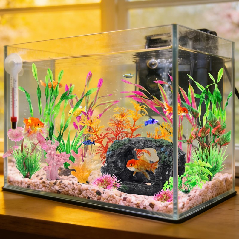 QUOZUO Broken Barrel Fish Tank Decor, 16pcs Fish Tank Accessories