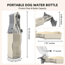 Eikovia Portable Dog Water Bottle,Dog Water Bottle, 17Oz Travel Dogs Water Bottles,Travel Accessories for Dogs, Walking, Hiking and Outdoor Activities(Off-White,17Oz)