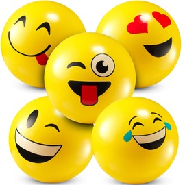 8.5-Inch Happy Face Bouncing Balls for Kids & Toddlers (Pack of 5) - Playground Balls w/ 5 Fun Designs - Lightweight Play Bouncy Ball for Boys & Girls