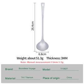 iBasingo Long Handle Titanium Ladle Serving Spoon Metal Soup Spoon Hot Pot Tableware Lightweight Durable Kitchenware for Cooking Gravy Sauces Ti1062T