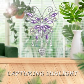 BOGDAN Mother's Day Colorful Rhinestones Butterfly Window Decor Wind Chime Hanging Suncatcher Ornament for Garden House, Glittering Gifts from Mom Mothers Daughter Birthday Christmas（Blessed Mom