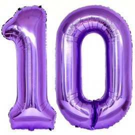 Purple 10 Number Balloons, 40 Inch Giant Number 10 Balloons Foil Mylar Helium Purple Number Balloons for 10th Birthday Party Supplies Anniversary Event Celebration Decorations