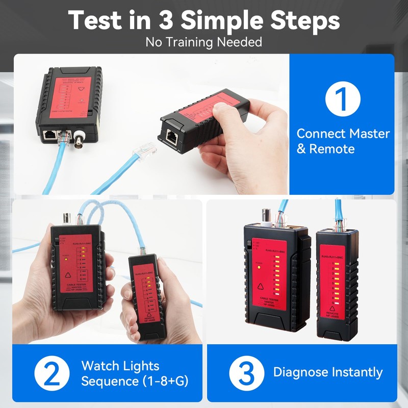 Professional Network Cable Tester, 3-in-1 RJ45 RJ11 BNC Ethernet Tester