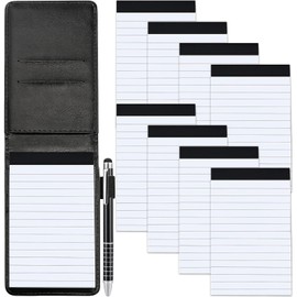 Marte Vanci Mini Pocket Notebook A7 Notepad Holder Small Memo Pad with 50 Sheets Set with 8 Pcs 60 Lined Refill Paper PU Leather Notebook Notepads with Pen for Quick Notes To Do Lists Black