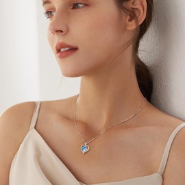 RANKEEF Silver Necklaces for Women Sterling Silver Heart Pendant Necklace Exquisite Womens Adjustable Crystal Blue Heart Necklace for Women