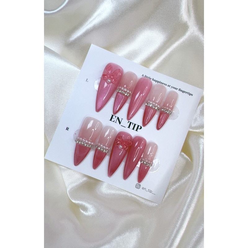 Cherry Pink Glow Handmade Nail Tips - Stiletto / 체리