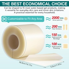 Hydrocolloid Roll for Wound Care, 2in x 11.8ft Large Medical-Grade Hydrocolloid Patch Bandages with Self-Adhesive, Ultra Absorbent & Waterproof, DIY Size Shape, First Aid Kit Essential