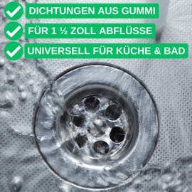 Profile Seal and Flat Seal Set, 2 Pieces, for 1 1/2 Inch Fittings, Rubber Seal Set, Kitchen Sink, Lip Seal, Valve Drain, Sink Drain Valve, Replacement Seal
