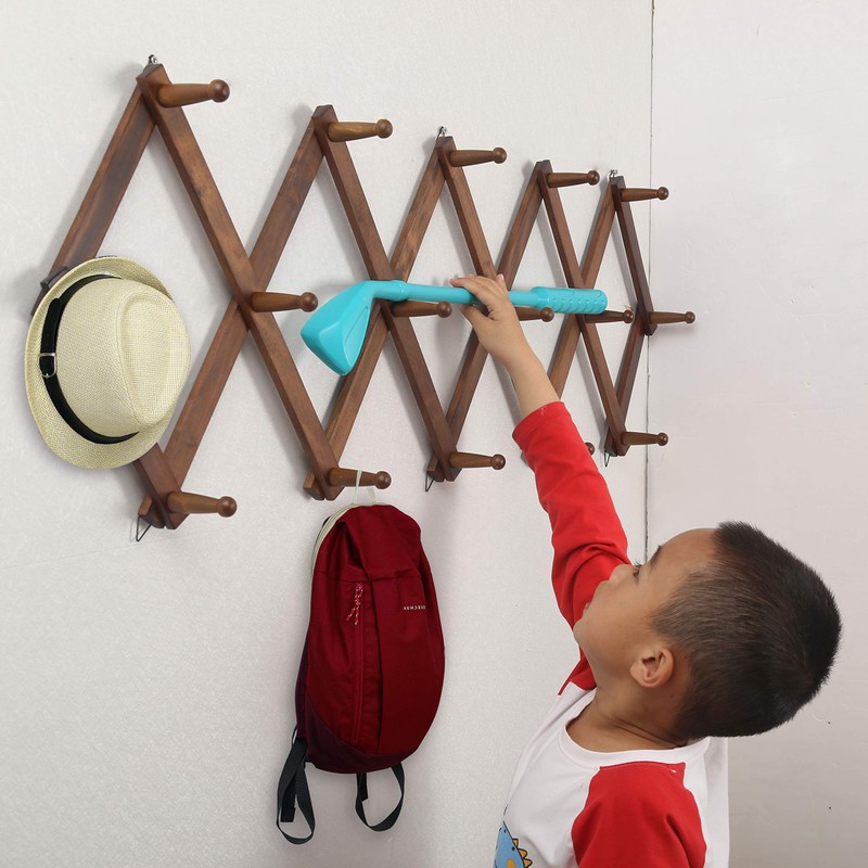 WEBI Accordion Wall Hanger, Wooden Coat Rack Wall Mounted, Hat